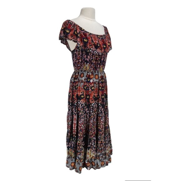 Light Sound Women Size M Floral Ruffle Elastic Boat Neck Ruffle Maxi Dress 302P - Picture 2 of 6